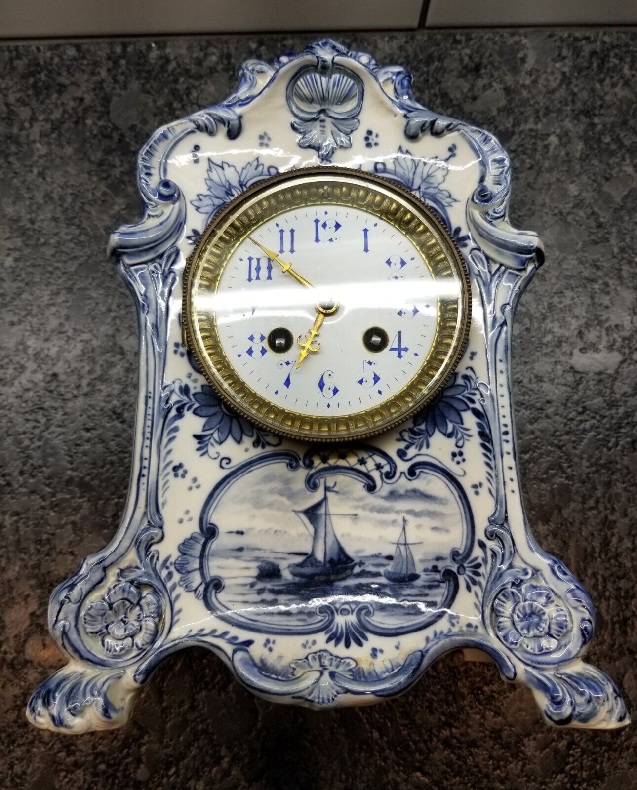 Fine French Porcelain German Royal Bonn Delft Clock Hand Painted not Ansonia