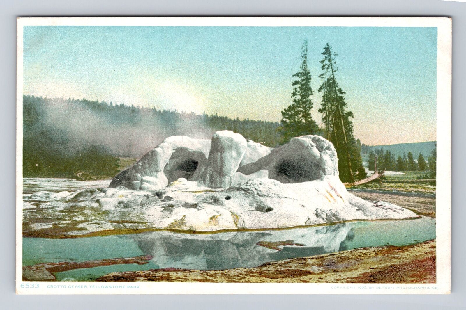 Yellowstone National Park-Grotto Geyser, Antique Vintage Souvenir Postcard
