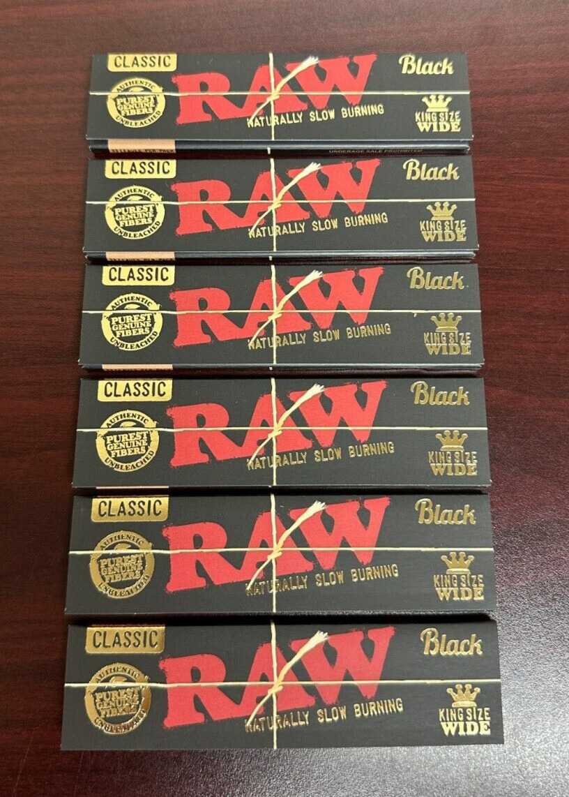 RAW Classic BLACK KING SIZE WIDE Rolling Papers- 5 PACKS