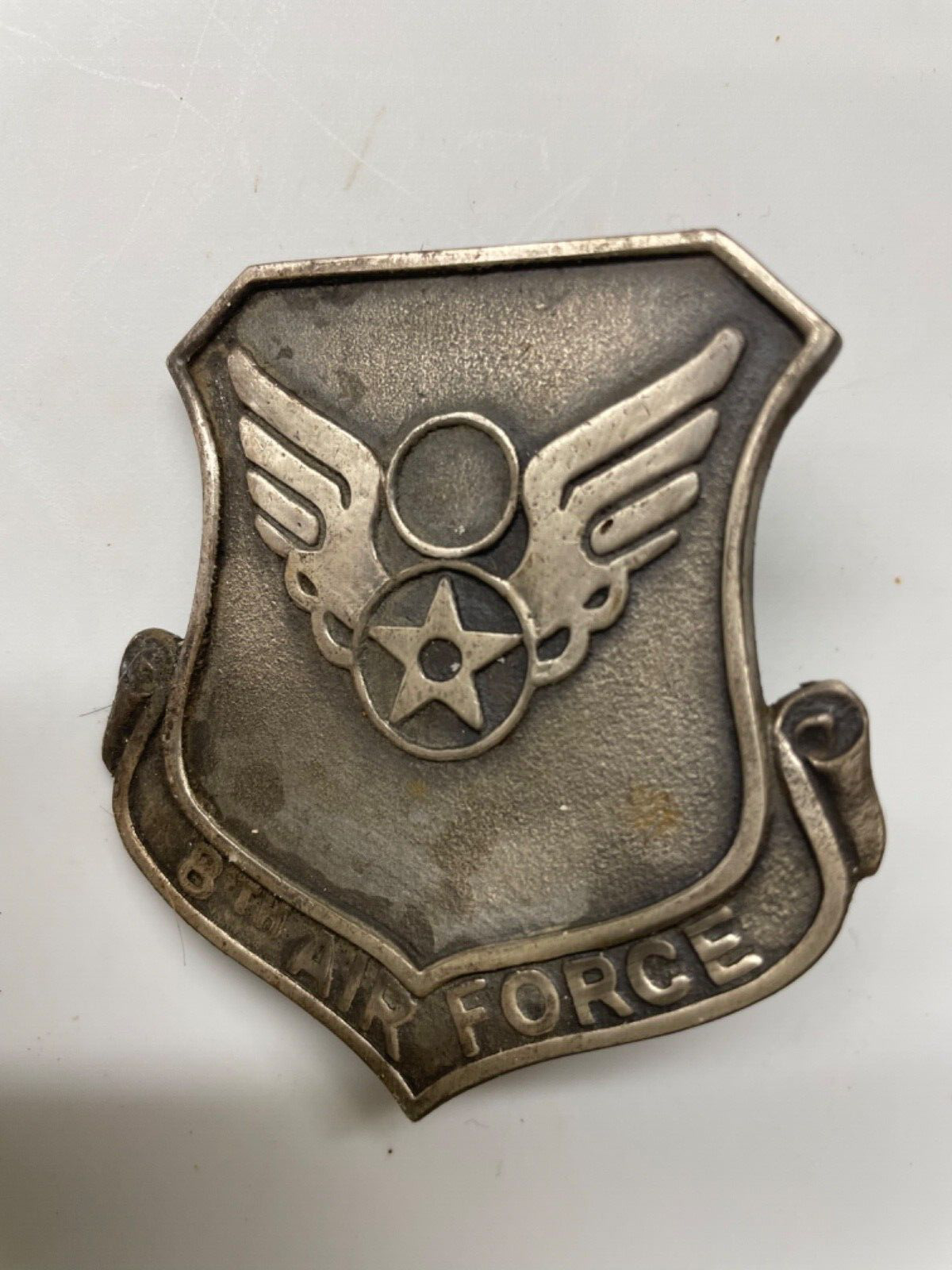 Vintage 8th Air Force 2-3/4” x 3.00” Cast Bronze USAF Plaque Shield / WWII