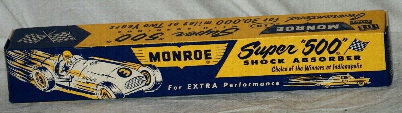 Outstanding 1950's Monroe Super 500 Shocks, Indianapolis 500 Winners, Empty Box 