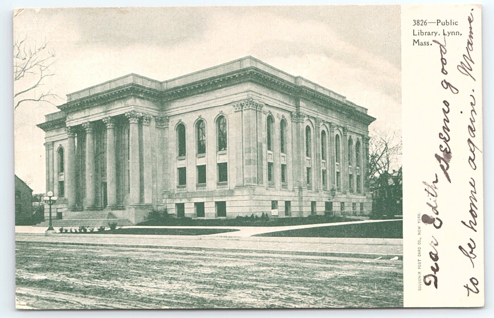 Postcard Public Library Lynn Massachusetts posted 1905