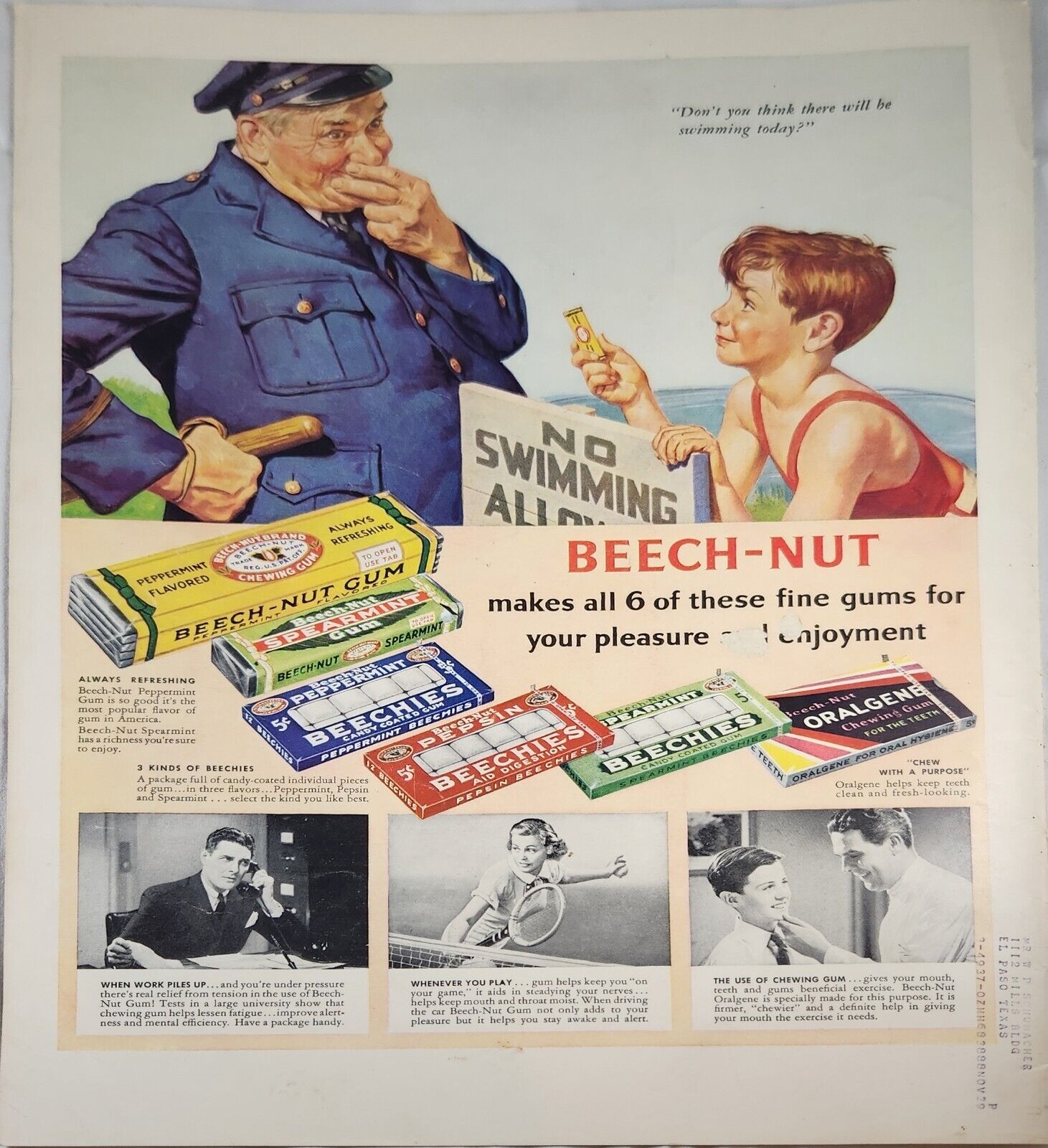 1938 Beech nut chewing gum Vintage Ad makes all 6 of these fine gums pleasure #2