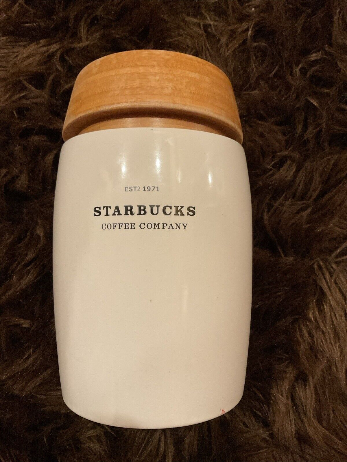 Starbucks Coffee 2009 Ceramic Canister White Bamboo Lid Jar 48oz
