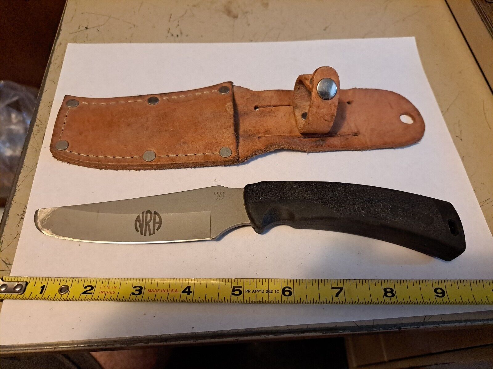 Vintage Rare BUCK 470 U NRA Fixed Blade Knife Leather Sheath sharp modified tip