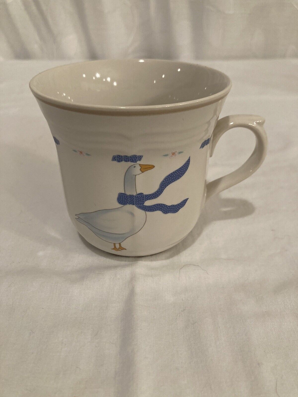 Newcor Stoneware Countryside Coffee Mug White Blue Geese Cup 1987 New
