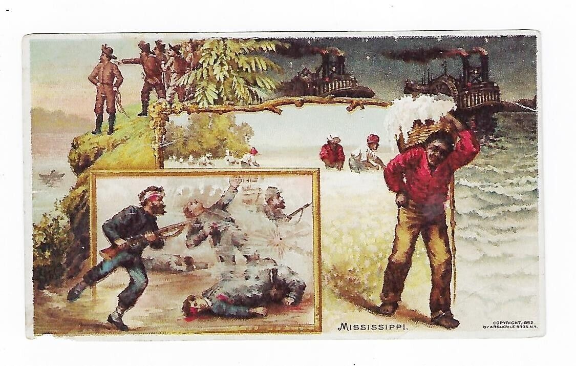c1890's Victorian Trade Card Arbuckle Bros. Coffee, Civil War, Mississippi