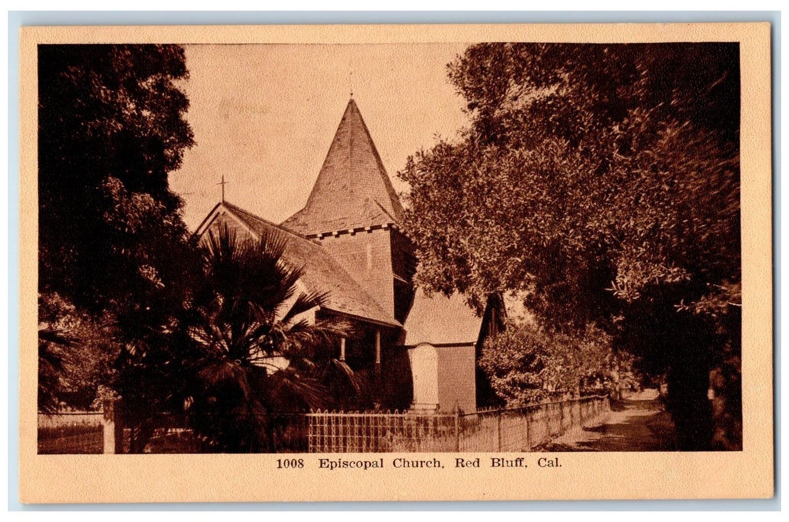 c1940s Episcopal Church Exterior Roadside Red Bluff California CA Trees Postcard
