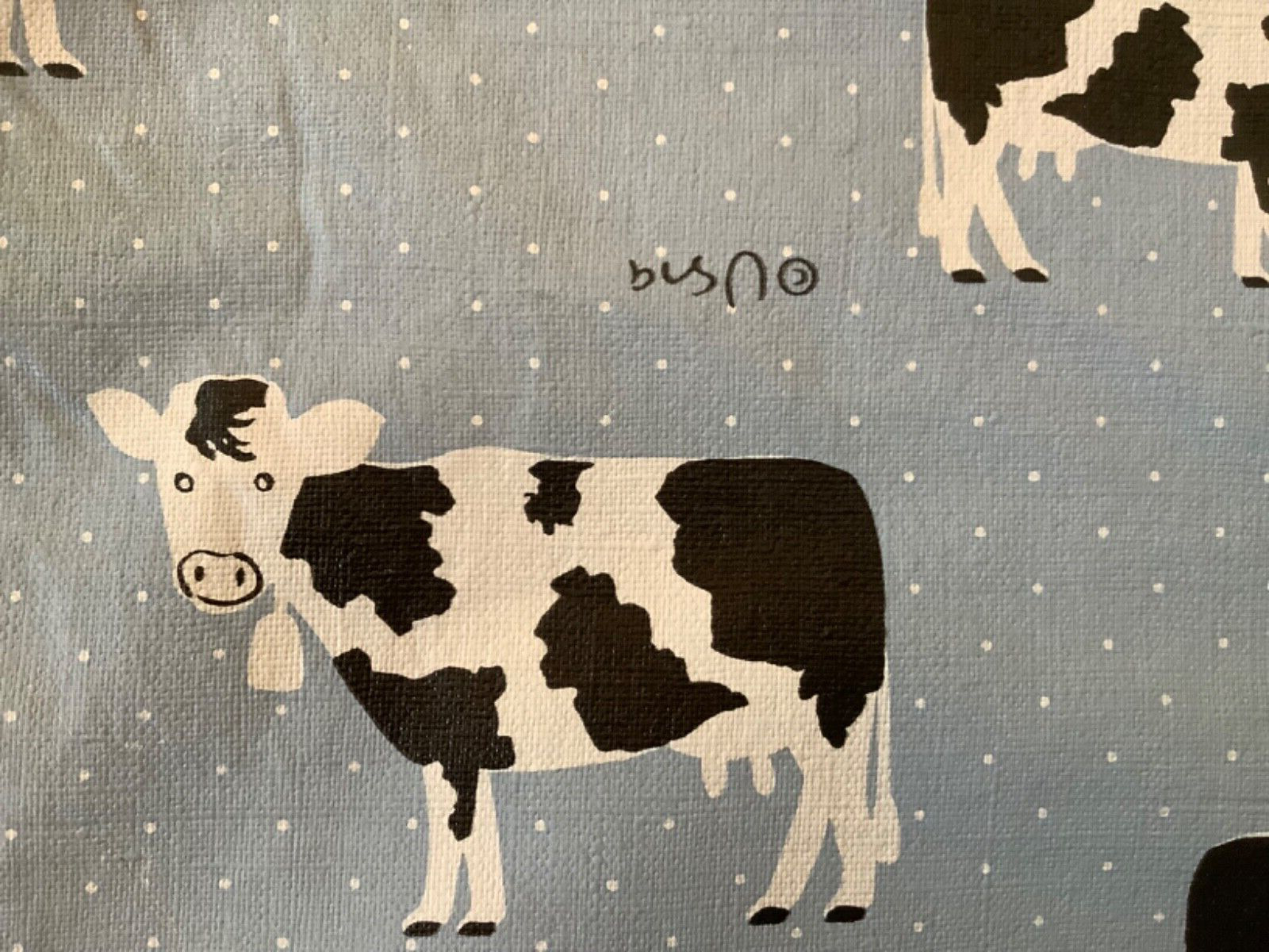 VINTAGE Vera Newmann rectangular VINYL tablecloth MOO COWS flannel backed 52X68\
