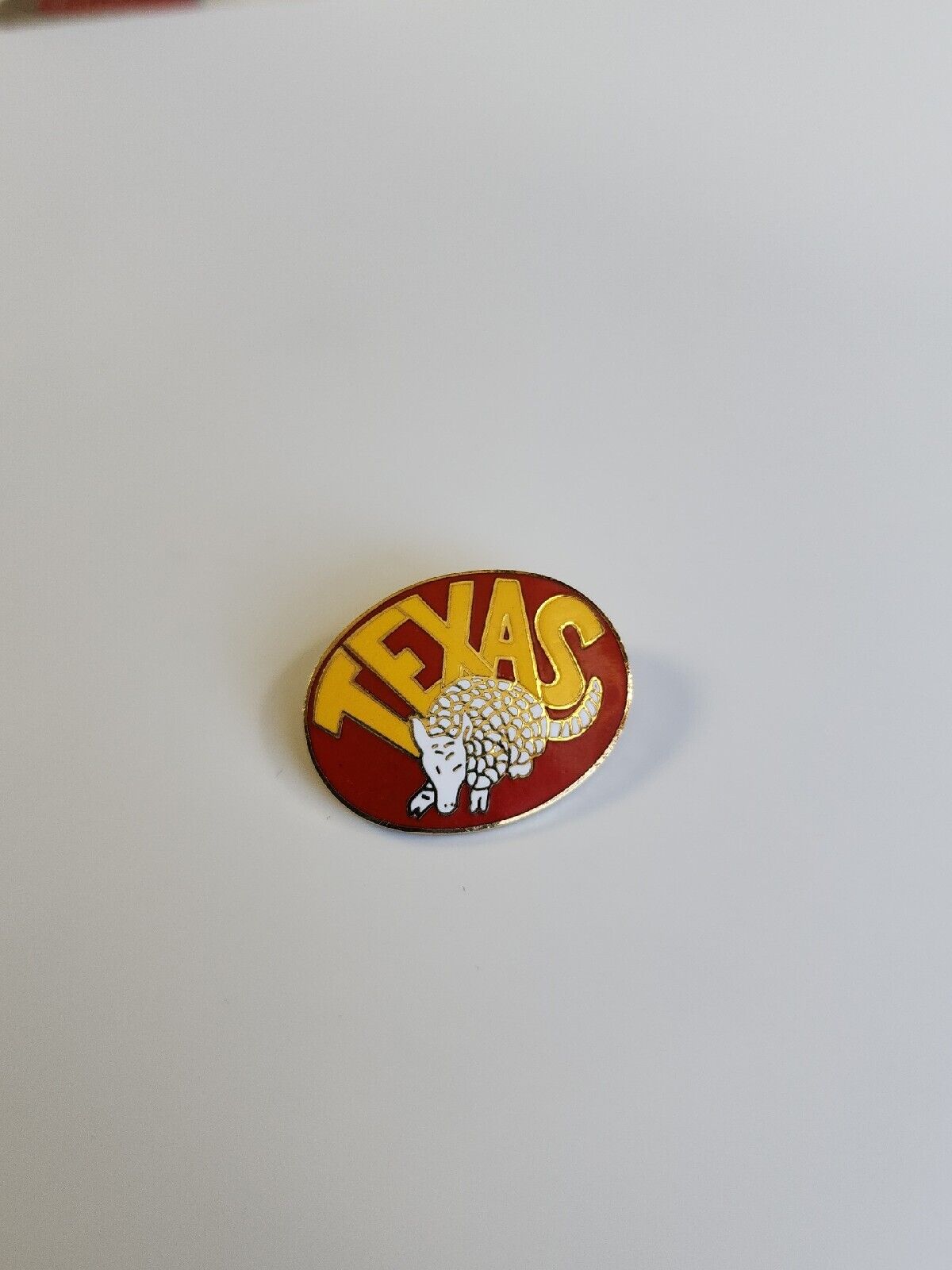 State of Texas Travel Souvenir Lapel Pin Armadillo Red Yellow & White Colors