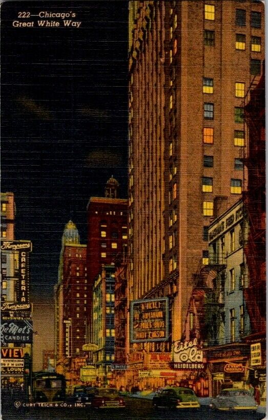 Vintage Postcard Great White Way Randolph Street Chicago IL Illinois       J-182
