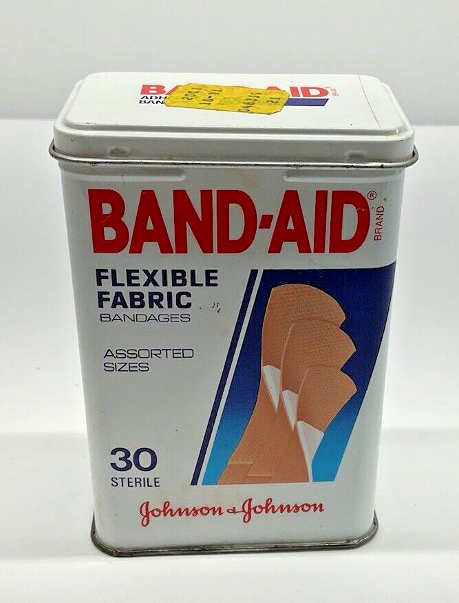 Vintage Band-Aid Brand Johnson & Johnson Metal Empty Tin 1990 Flexible Fabric