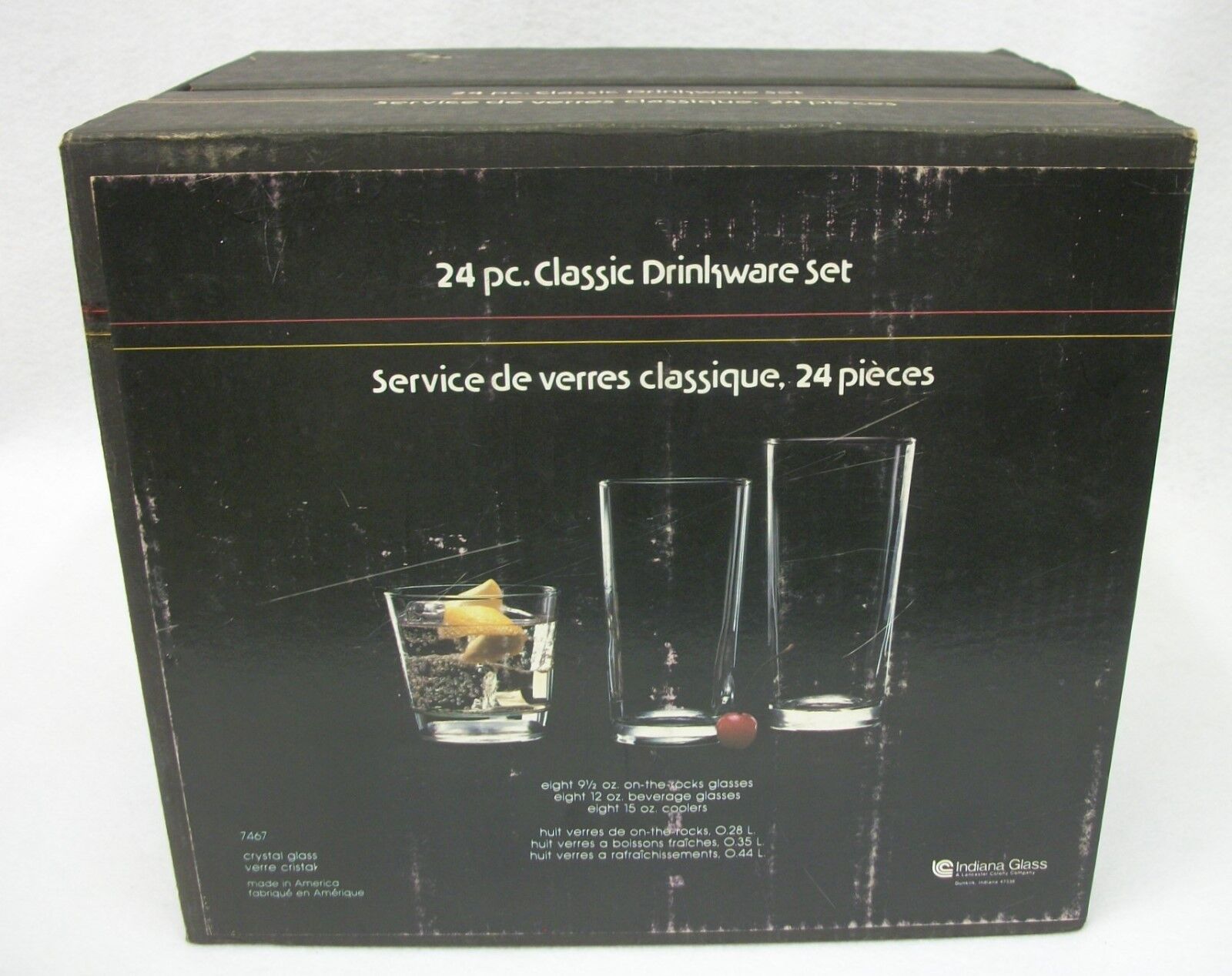 Vintage Indiana Glass 24-Pc Classic Barware Drinkware Drinking Glass Set MIB NOS
