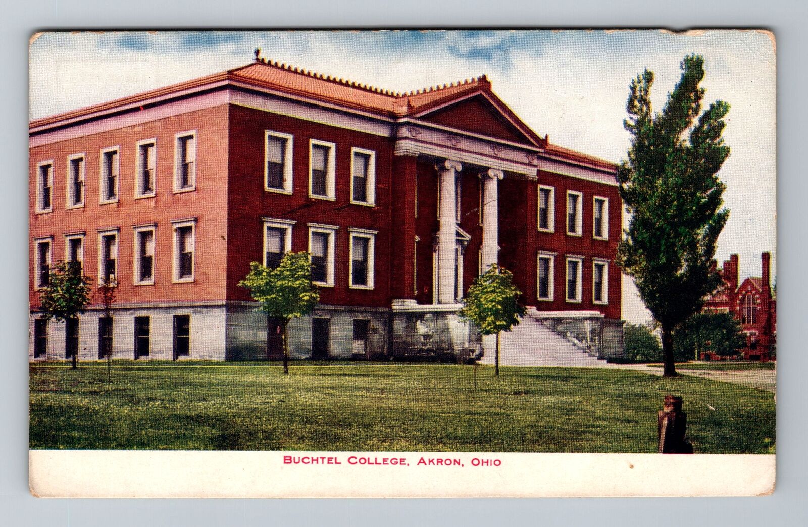 Akron OH-Ohio, Buchtel College, Antique Vintage Souvenir Postcard