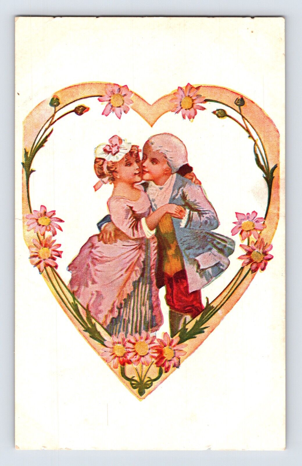 Postcard Valentine\'s Day Colonial Children Sweethearts Pre-1907 Unposted