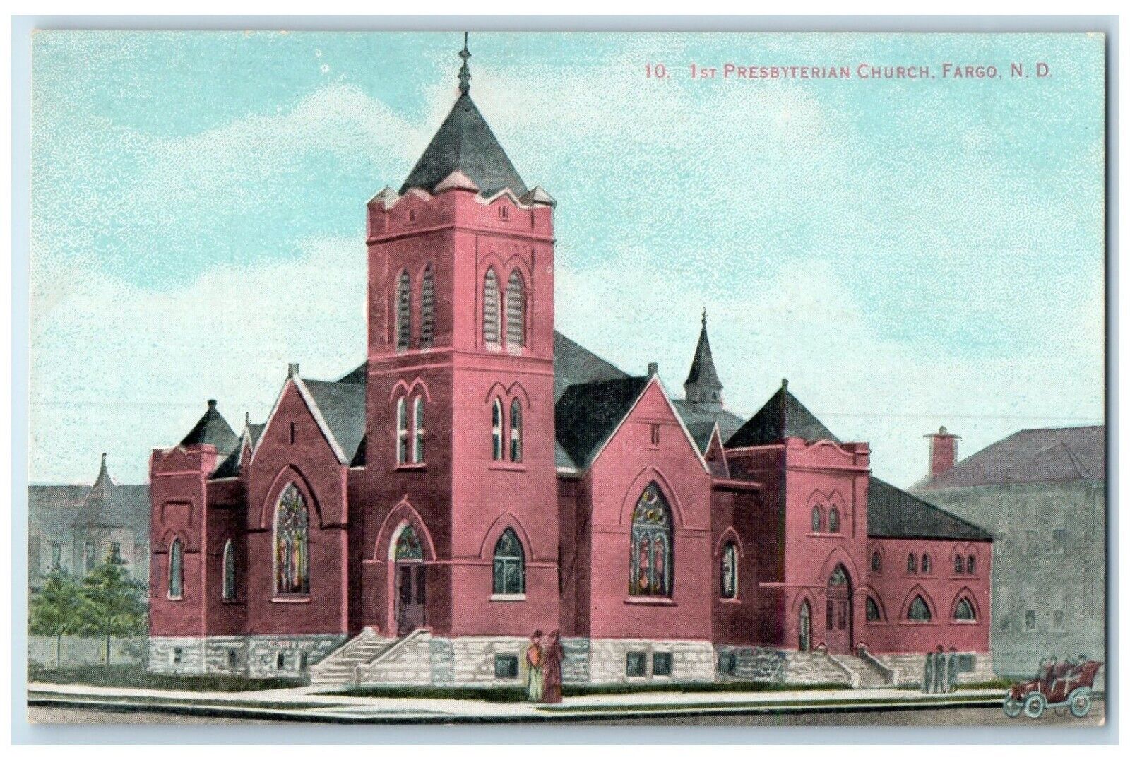 c1910's 1st Presbyterian Church Car Fargo North Dakota ND Antique Postcard