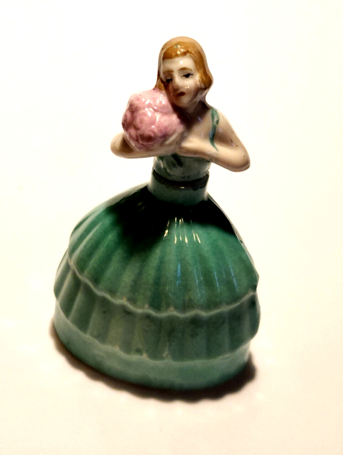 VINT./ANTIQUE WOMAN IN GREEN BALL GOWN PERFUME BOTTLE-GERMANY-1930 #1130