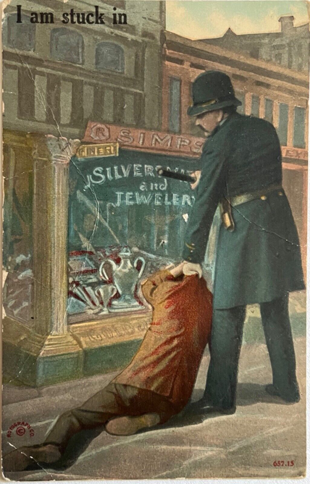 Police Arresting Man Billy Stick Jewelry Store Antique Vintage Postcard c1910