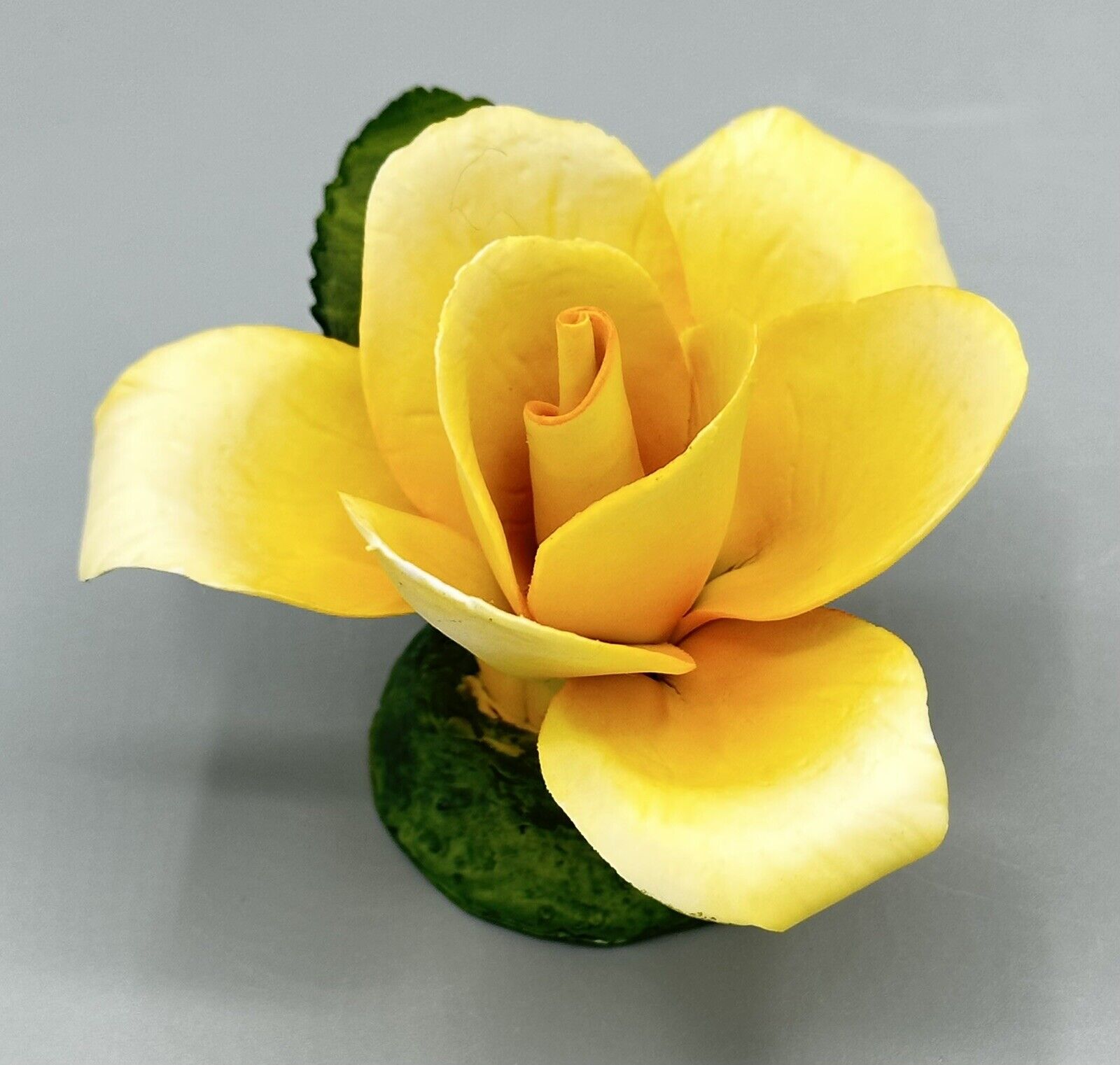 Yellow Porcelain Napoleon Open Rose Flower Figurine Marked 2.5”