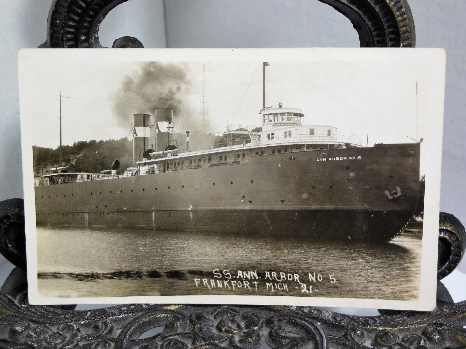 SS Ann Arbor No 5 RPPC Postcard Railroad Car Ferry Shipwreck Clive Cussler NUMA