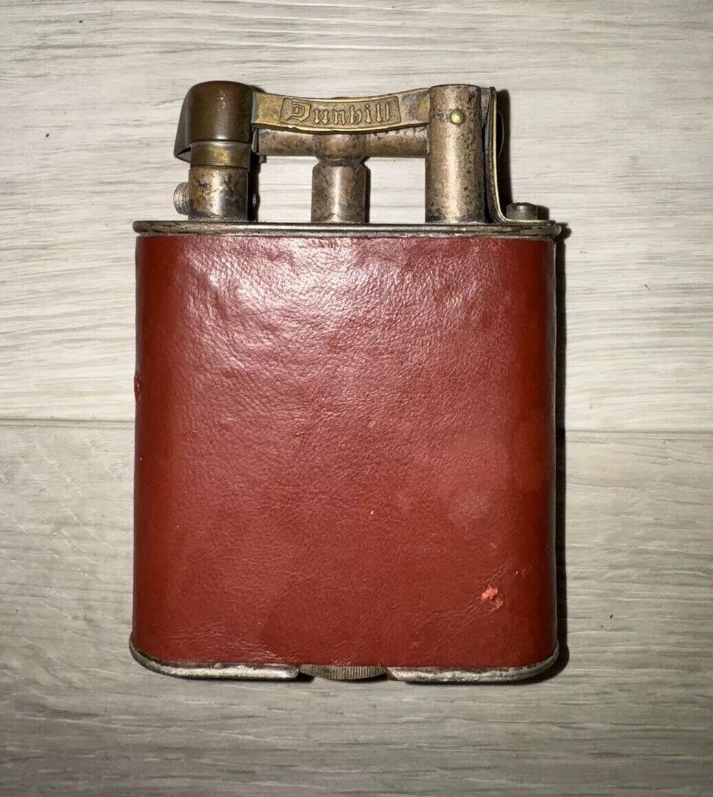 Vintage 1930\'s Dunhill Unique B Model Leather Wrapped Silver Plate Red