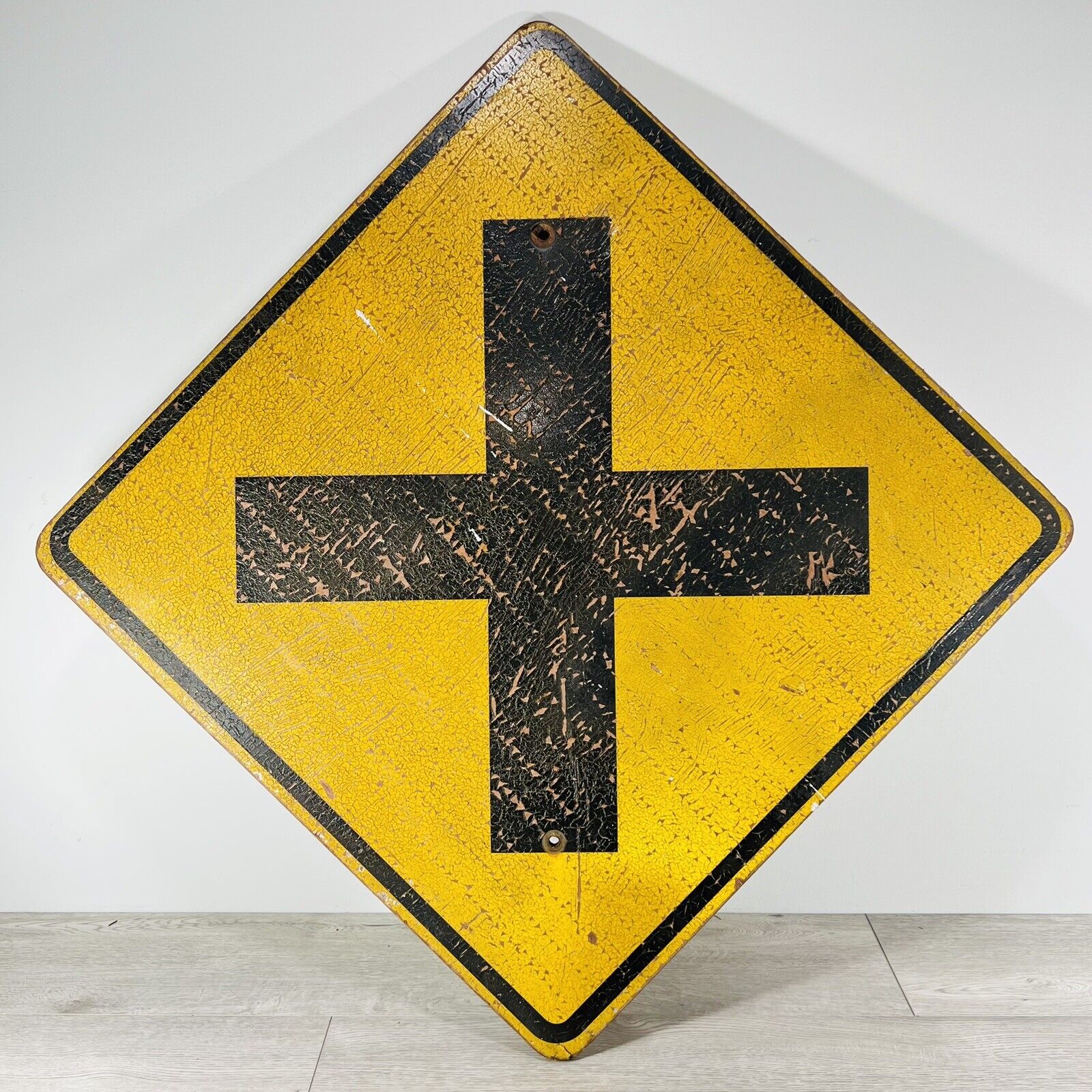 Vintage THICK WOOD Intersection Ahead Road Traffic Sign 30x30 Gas Oil