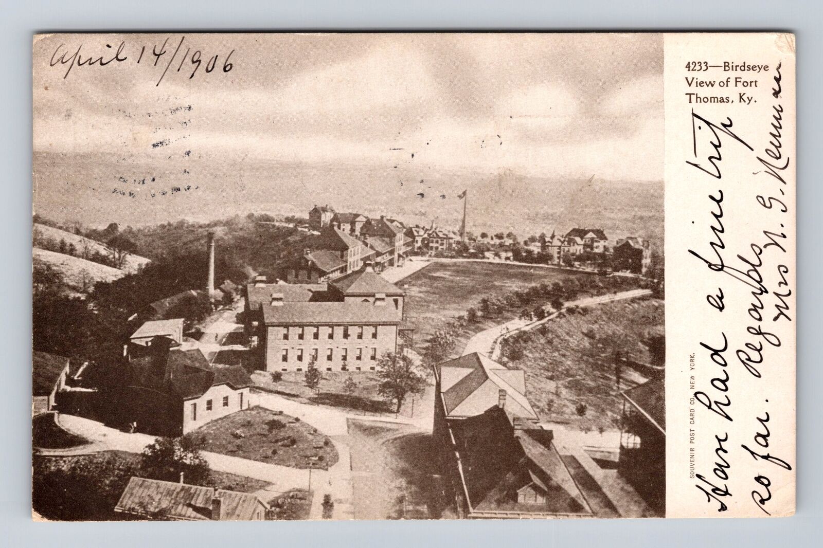 Fort Thomas KY-Kentucky, Birdseye View, Antique Vintage c1906 Souvenir Postcard
