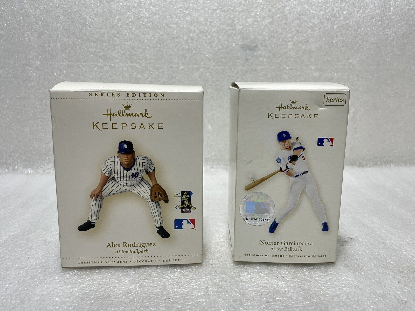 Lot of 2 Hallmark Keepsake Ornaments Baseball ~ A. Rodriguez & N. Garciaparra