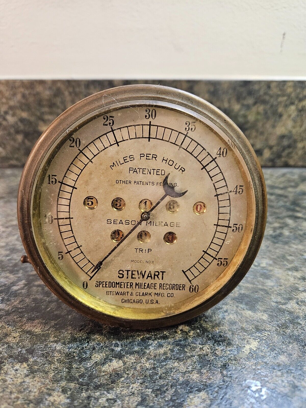 Antique Stewart Speedometer Mileage Recorder 60MPH ~ Steward & Clark