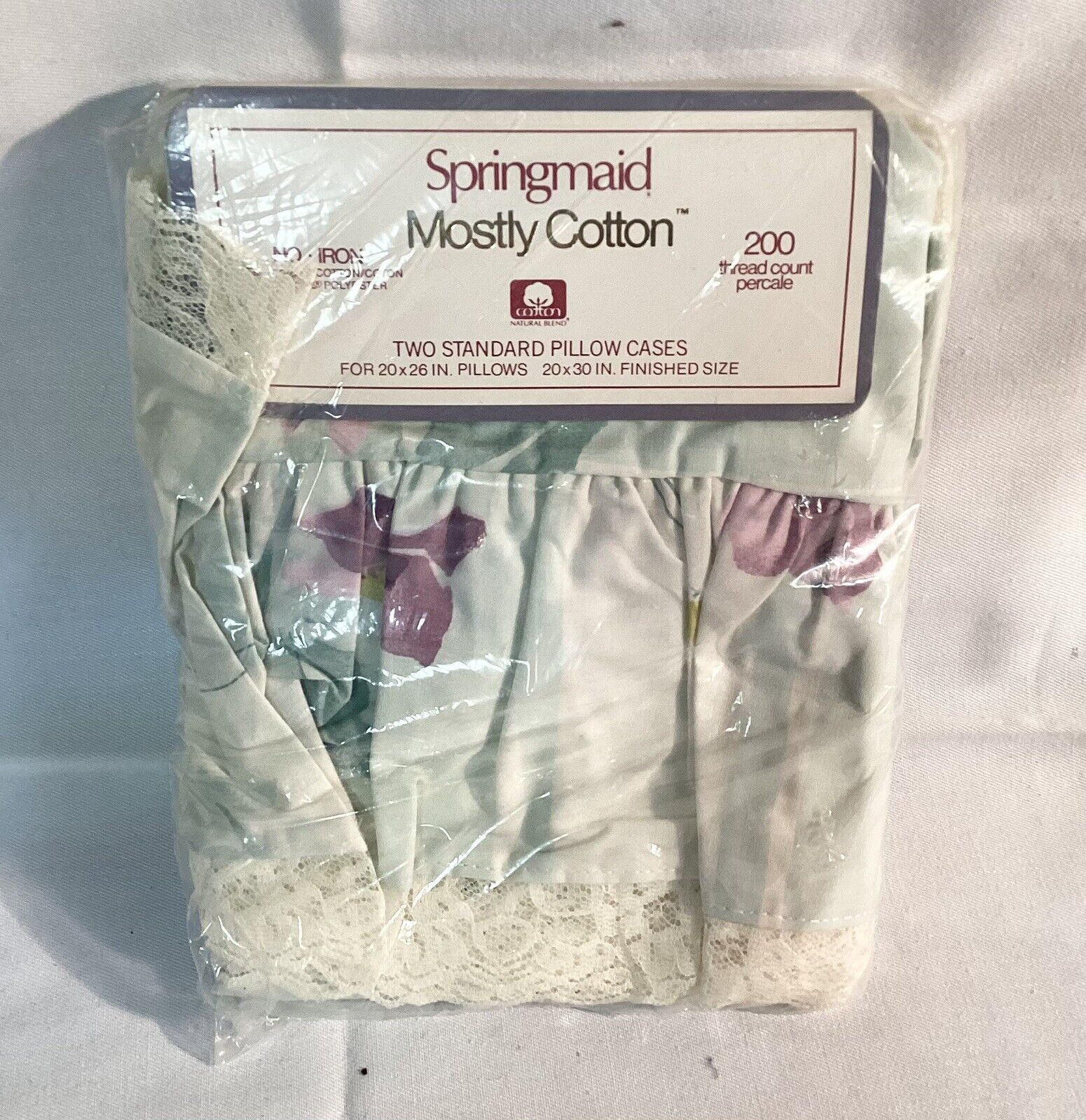 Vintage NOS Springmaid Floral Pillowcases Standard Ruffle / Lace