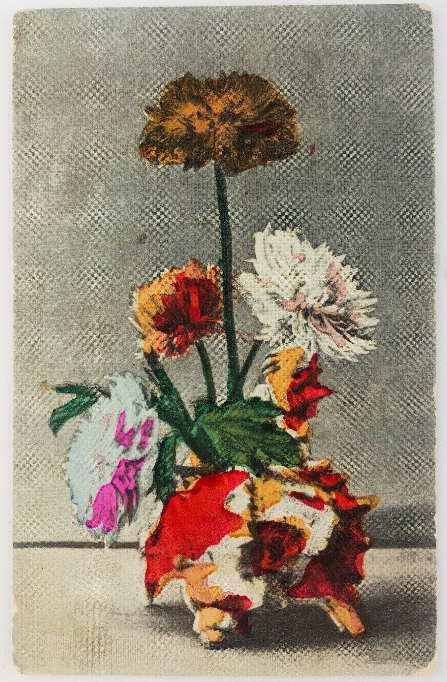 Vintage Abstract Colorful Looking Flowers Postcard 1914 
