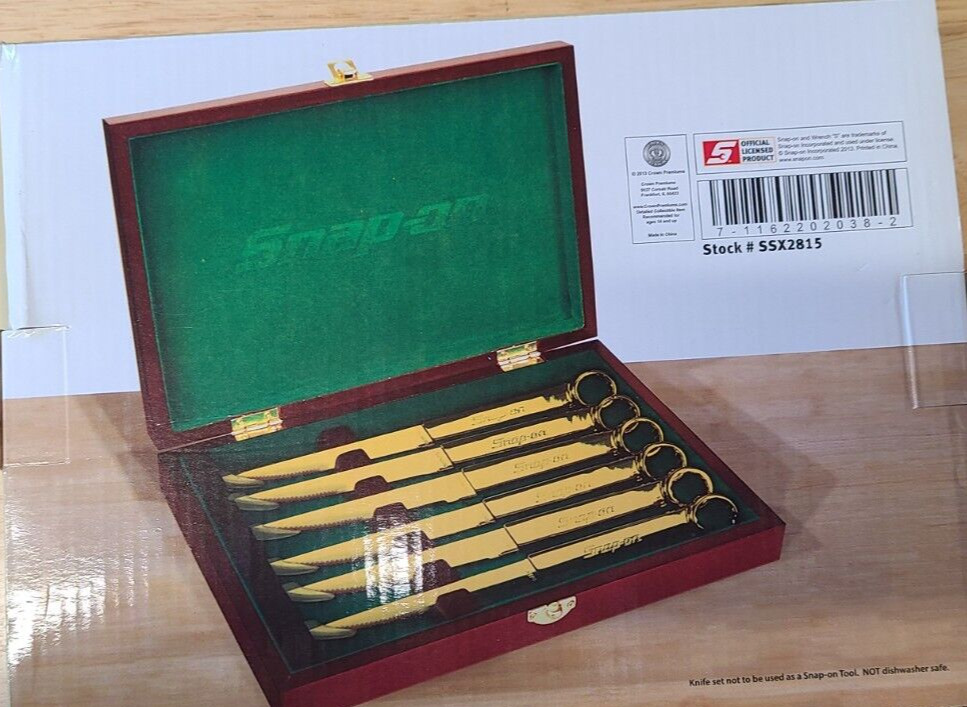 Snap On Box Wrench 6 Piece Steak Knife Set Collectors Box Gold-Color #SSX2815