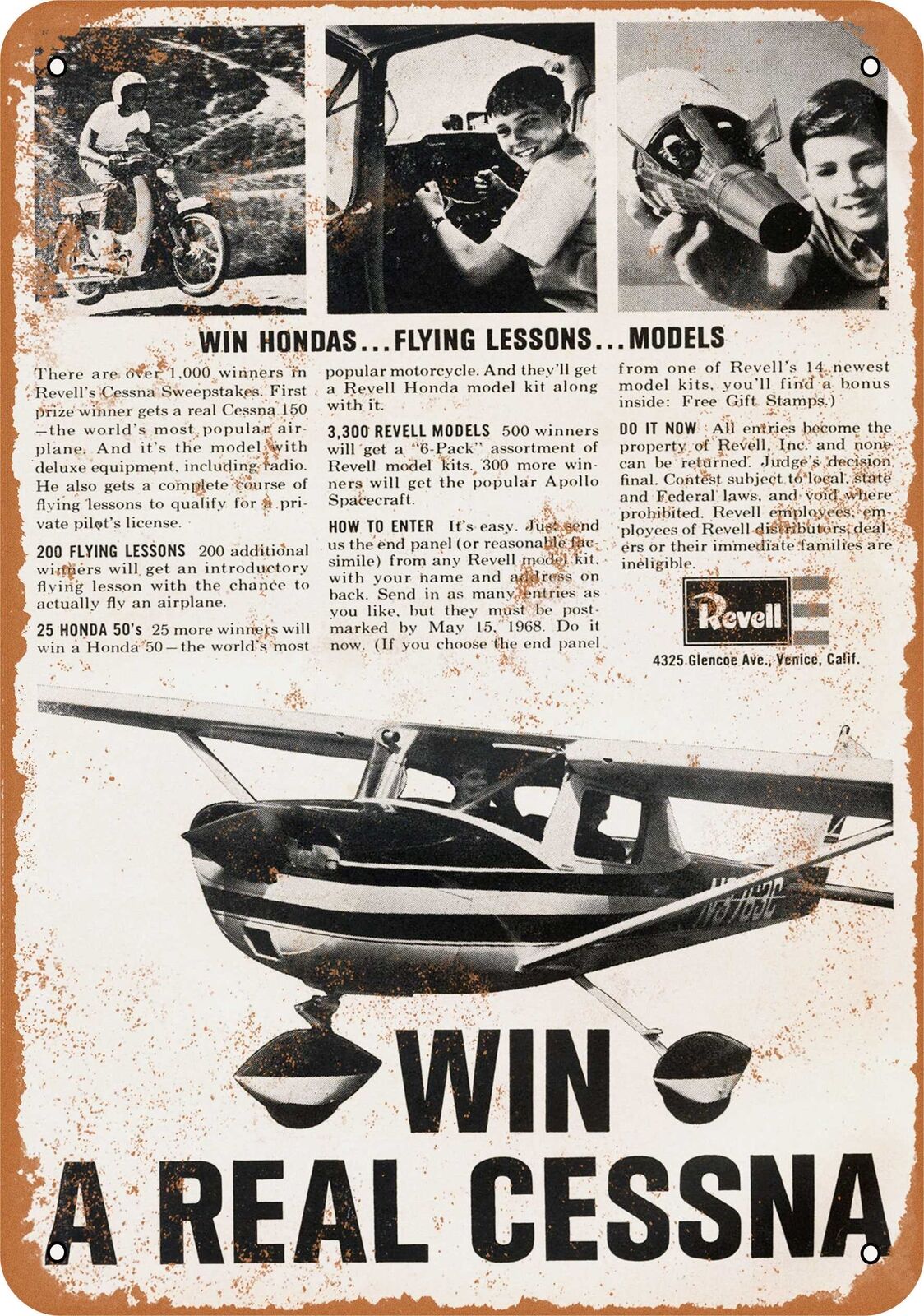 Metal Sign - 1968 Win a Cessna - Vintage Look Reproduction