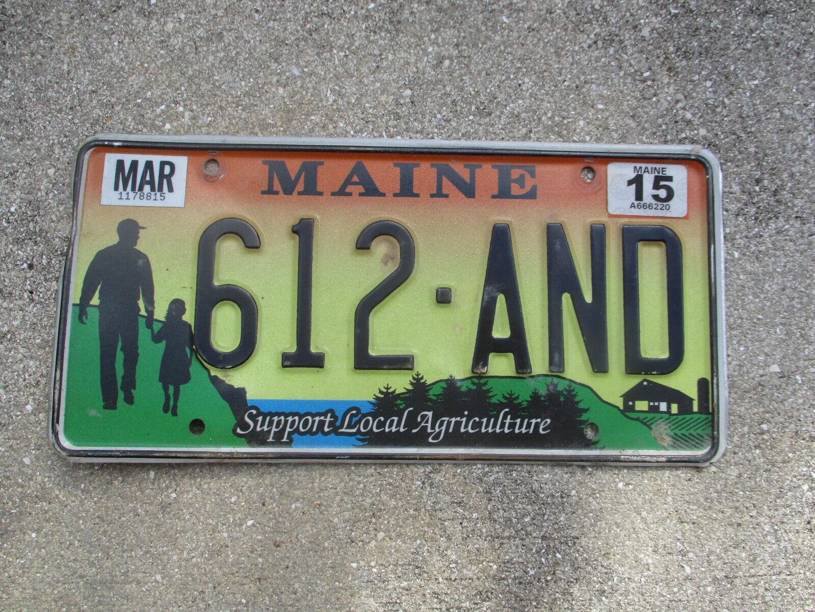 Maine 2015 Agriculture license plate # 612 - AND