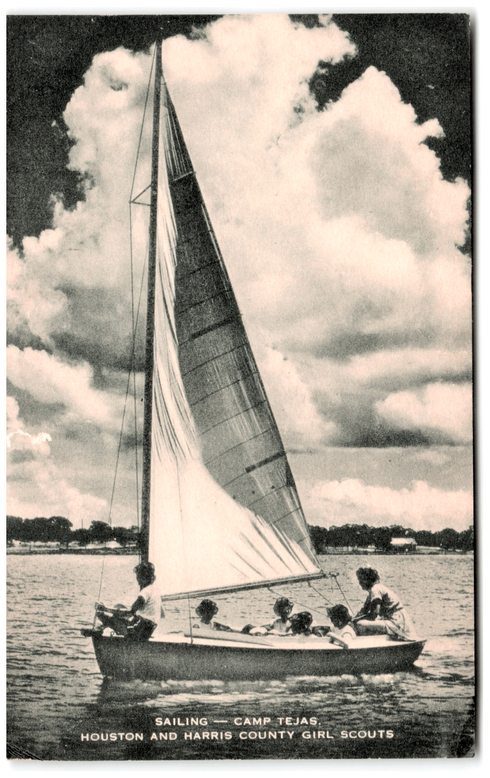 Postcard RPPC Girl Scouts in a Sailboat Camp Tejas Houston and Harris County