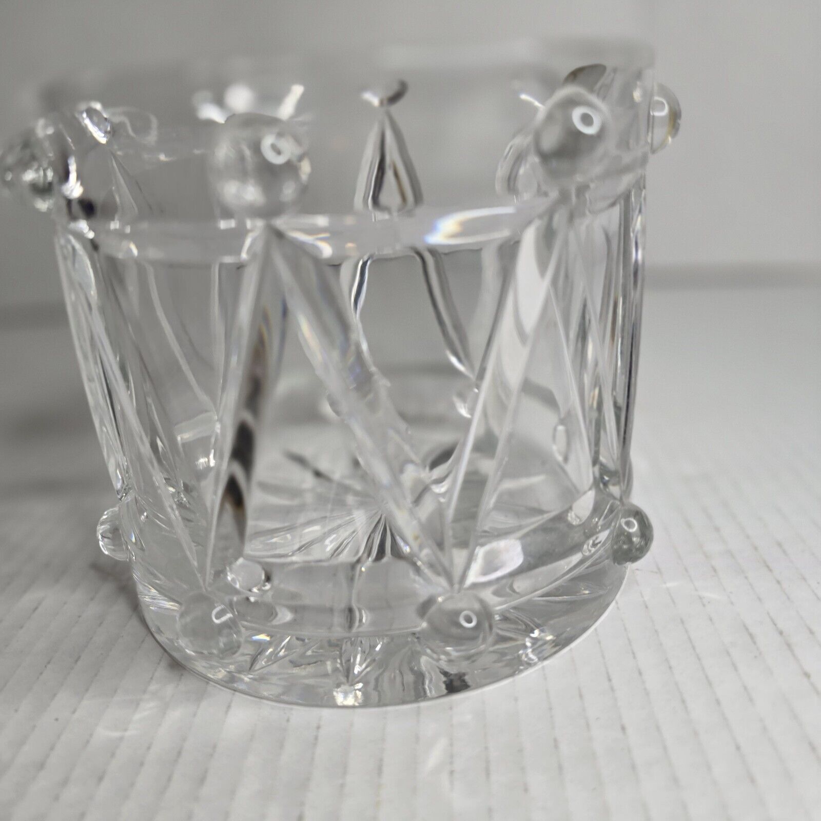 Vintage Teleflora 24% Clear Lead Crystal Glass Drum Dish Candy Vase Decor Gift