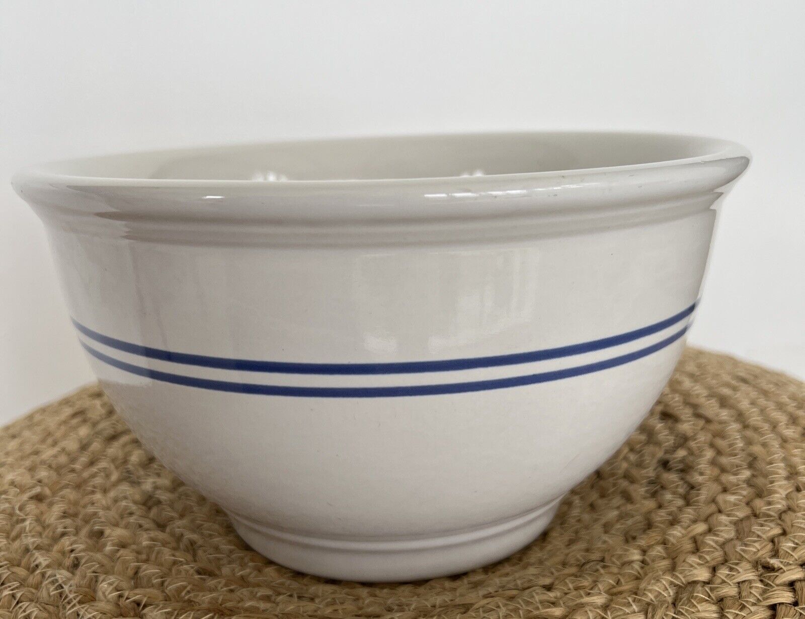 Vintage Gibson Heavy White With Blue Stripes Mixing Bowl 5\