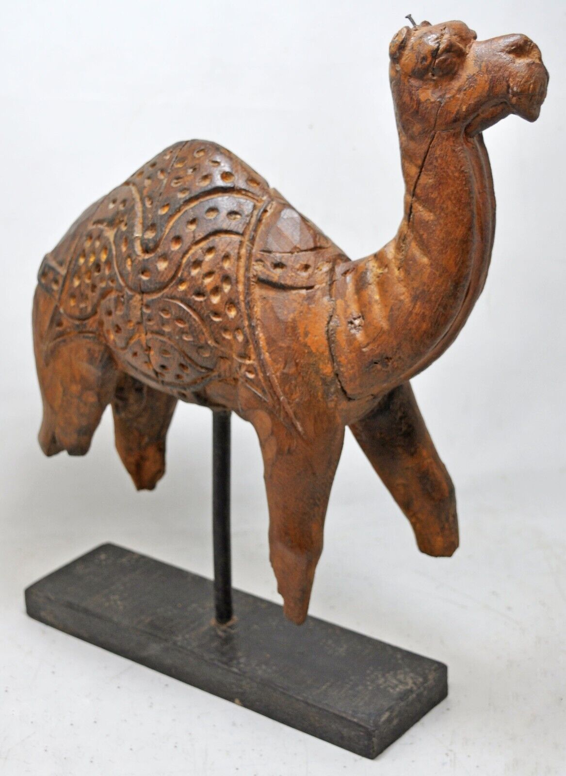 Antique Wooden Camel Figurine Statue Original Old Hand Carved