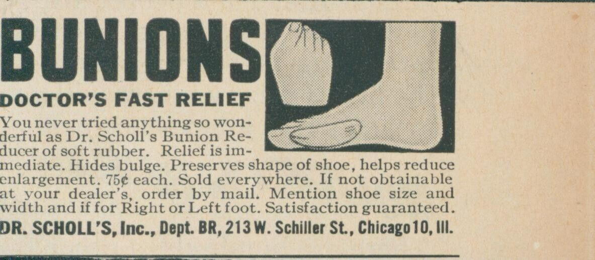 1954 Dr Scholls Bunions Doctors Fast Relief Ad BL3