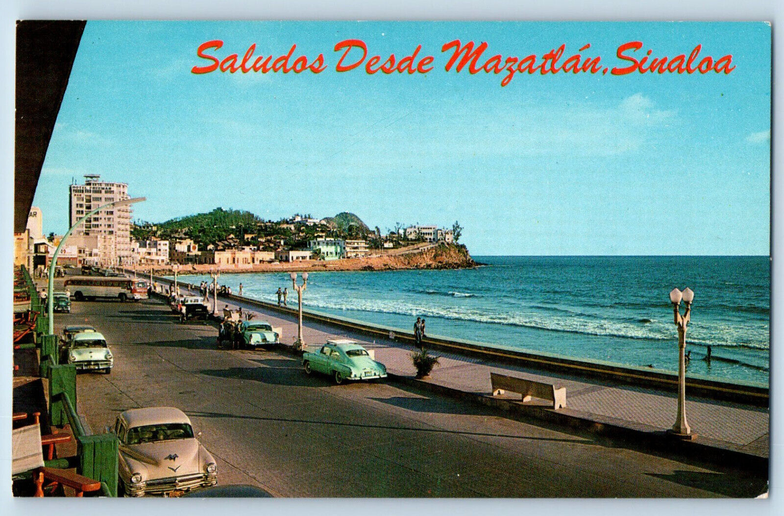 Mexico Postcard Greetings from Mazatlan Sinaloa Road Beach View c1950\'s