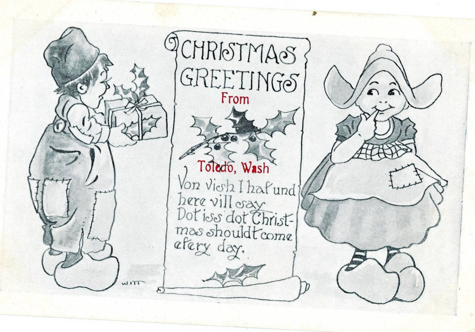 Vintage Postcard Christmas Greetings from Toledo Washington Dutch Children