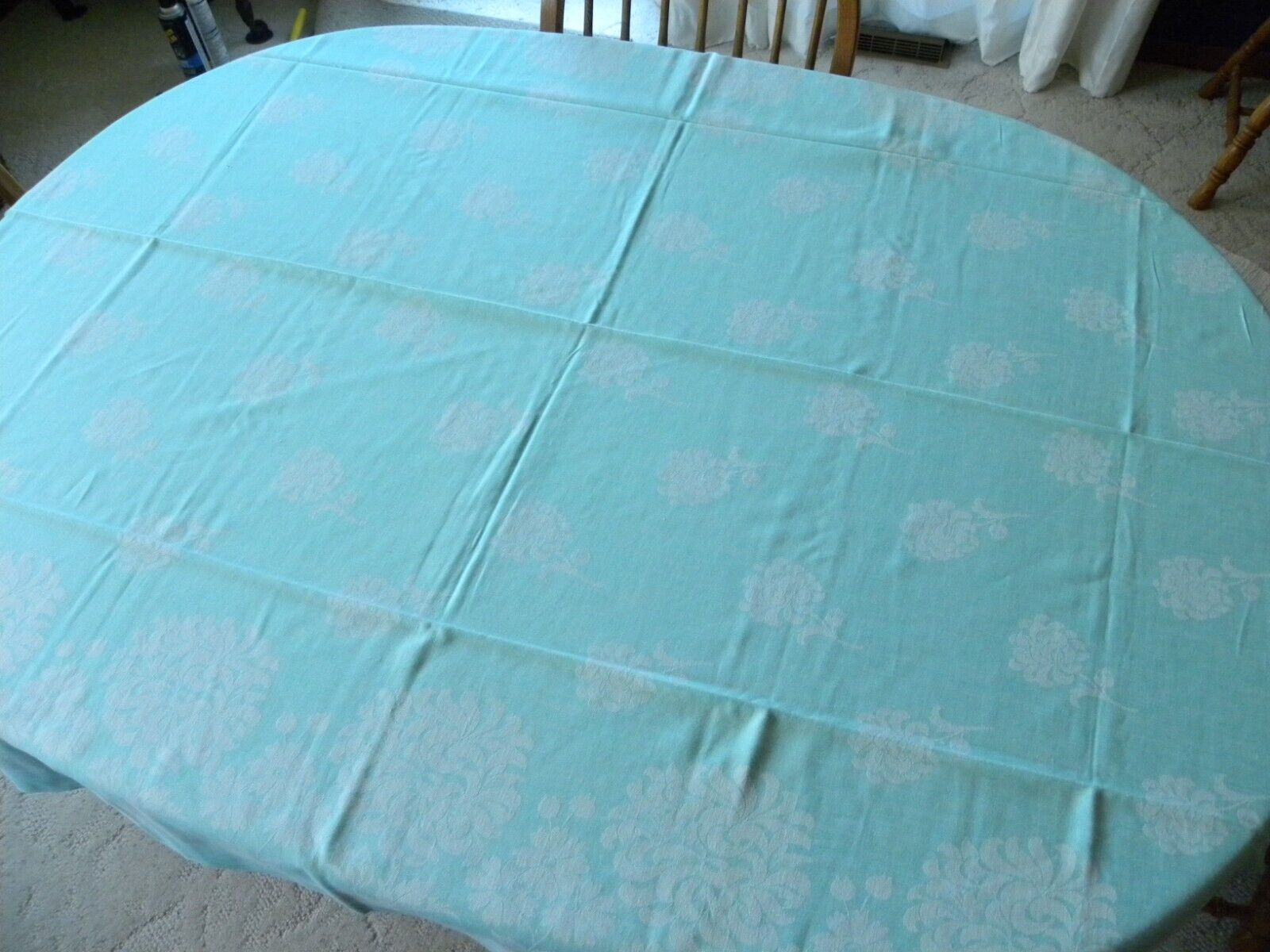 Vintage Aqua Tablecloth - 80\