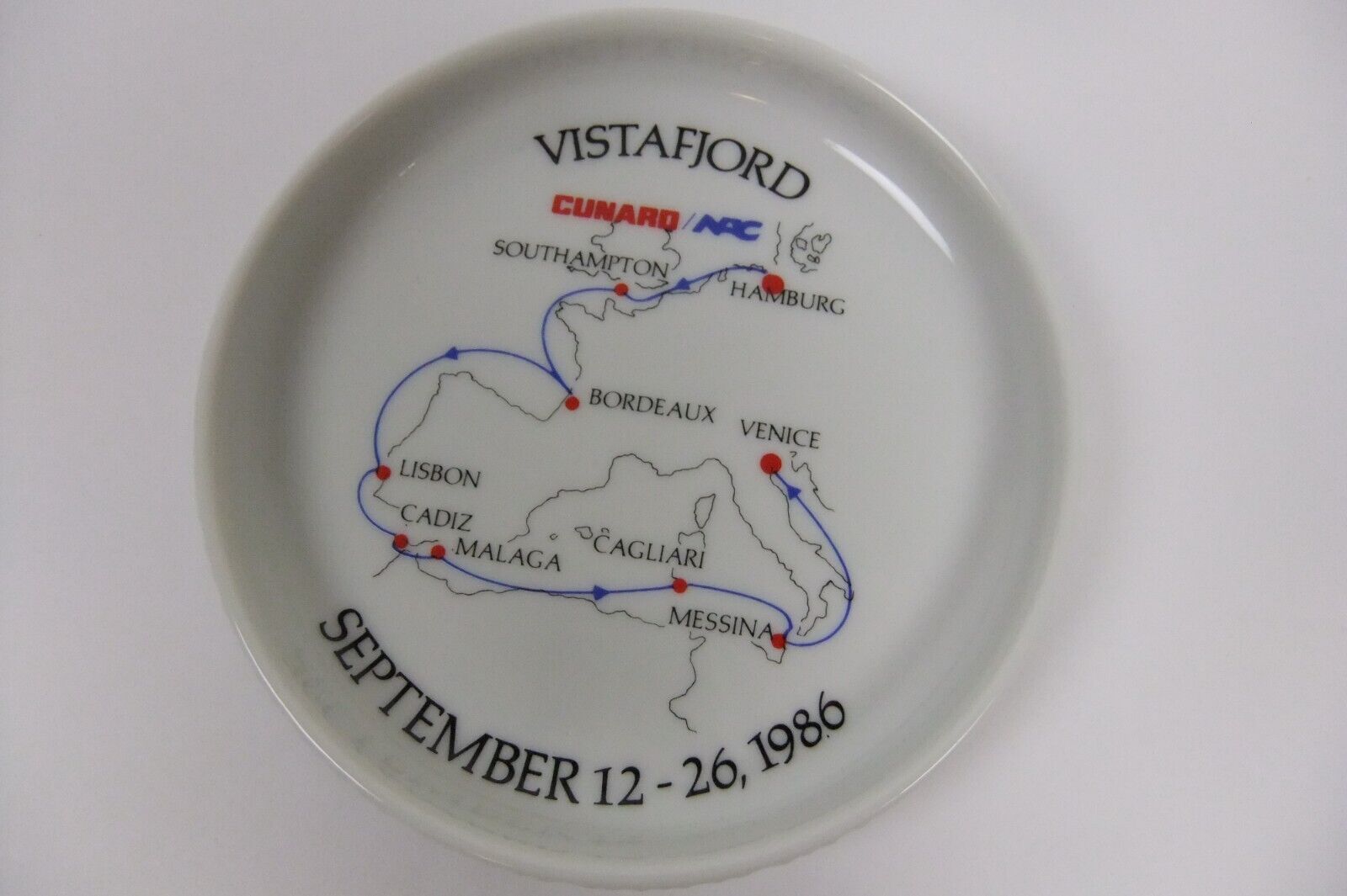 Cunard Line Cruises NAC MS Vistafjord 1986 Hamburg to Venice Coaster Dish