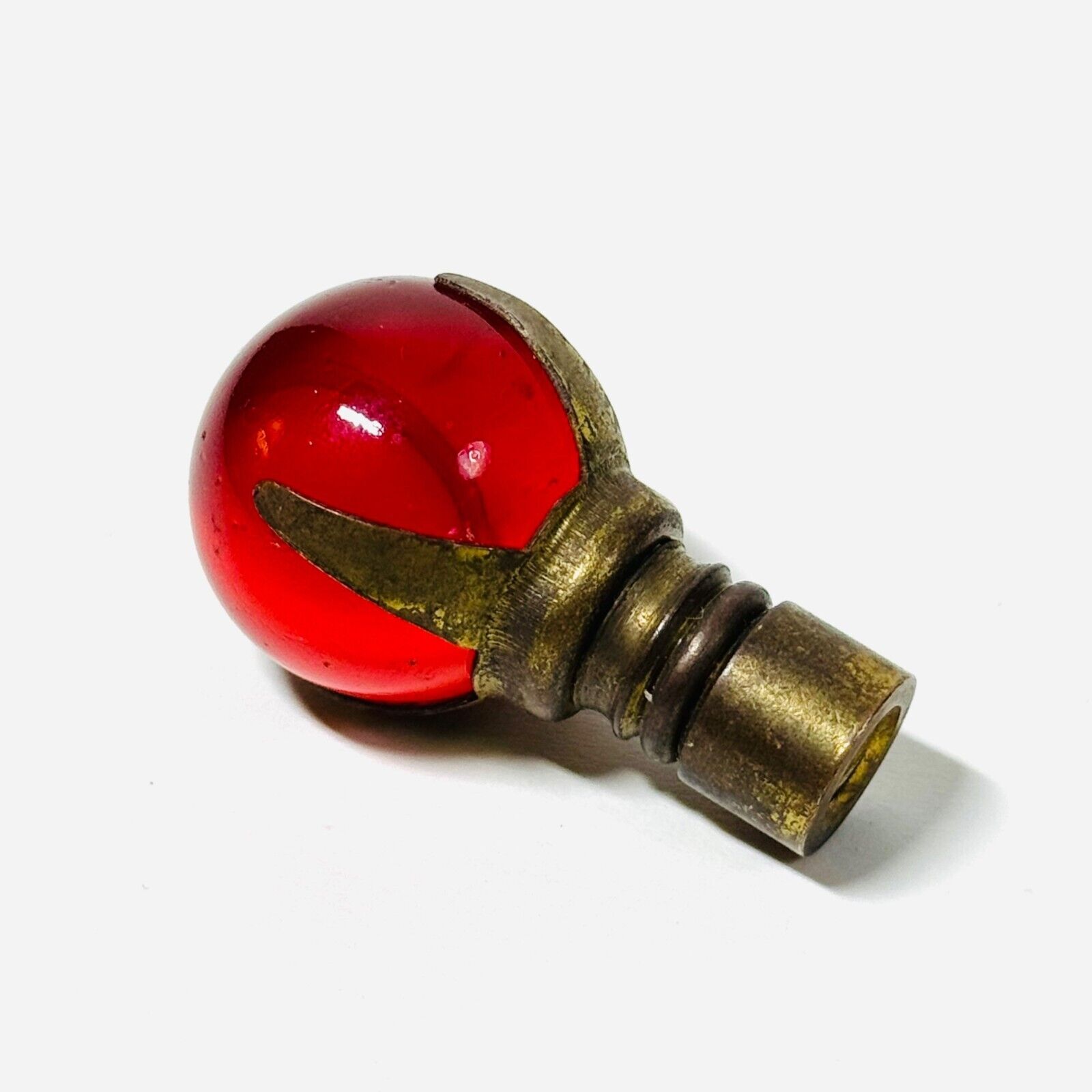 Antique/Vintage Art Deco Red Glass Ball Brass Threaded Lamp Finial