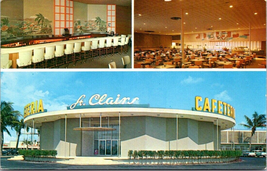 Vintage Postcard Saint Clairs Cafeteria Cocktail Lounge Pompano Florida A6