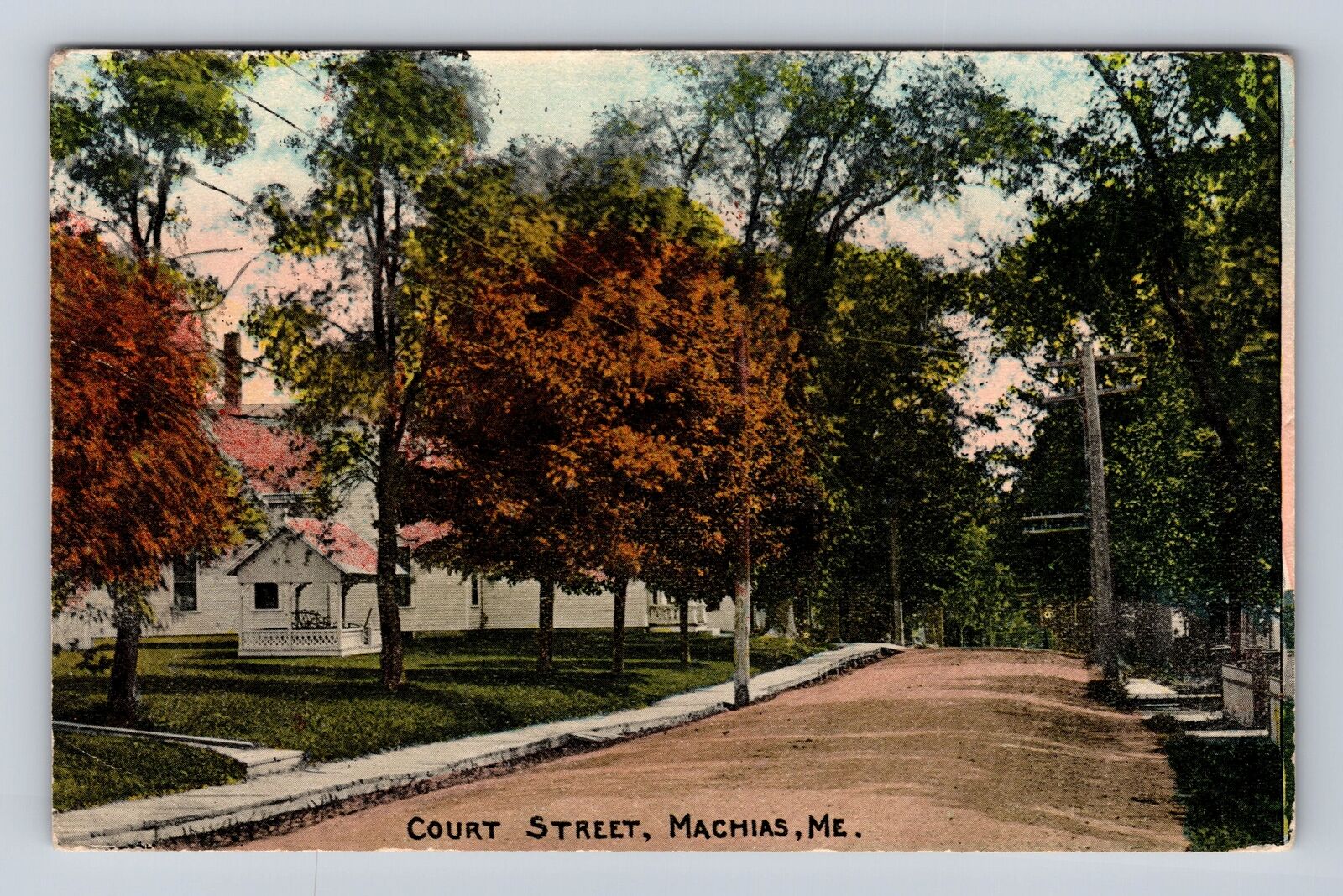 Machias ME-Maine, Court Street, Advertisement, Antique, Vintage Postcard