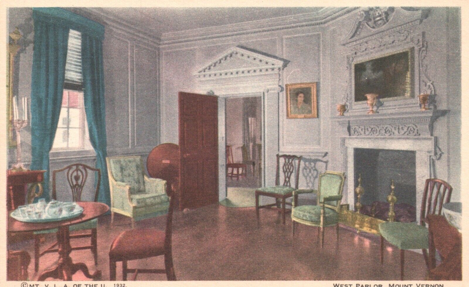 Postcard VA Mt Vernon Washingtons Mansion West Parlor 1932 Vintage PC G2587