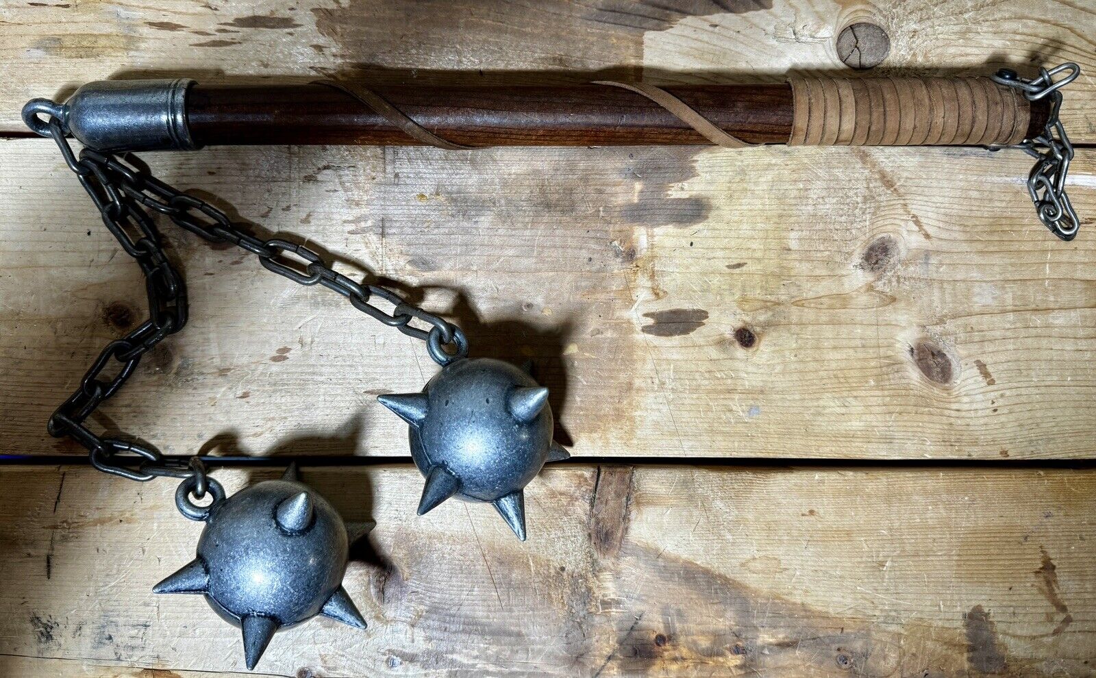 Medieval Warrior Spiked Solid Metal Double Mace Ball Flail Morningstar Weapon