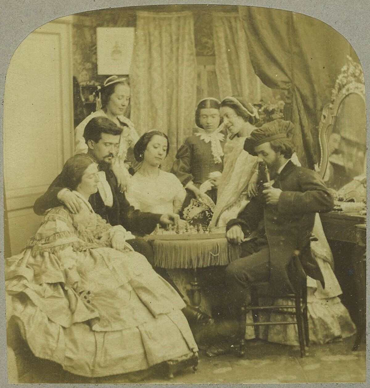 Stereo circa 1860-65. Game of chess. Game. 