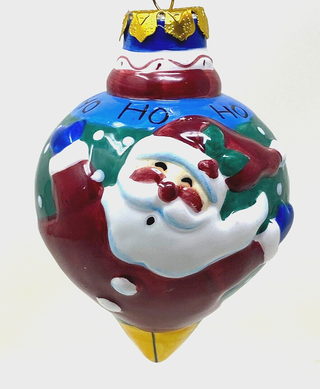 Santa Claus Porcelain Christmas Ornament Ho Ho Ho 4.25in NEW